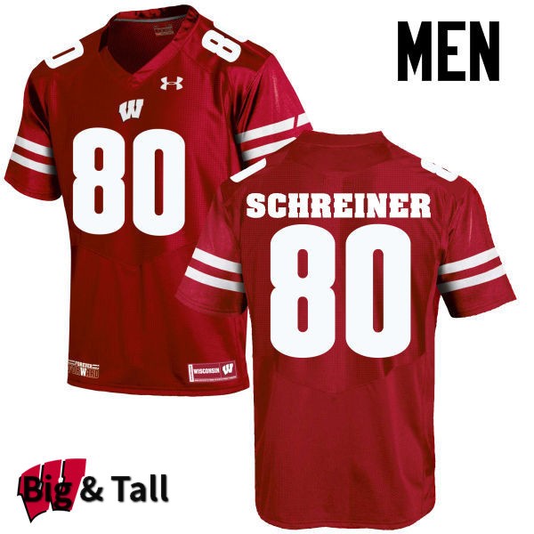 Wisconsin Badgers Men's #80 Dave Schreiner NCAA Under Armour Authentic Red Big & Tall College Stitched Football Jersey MT40W63LR